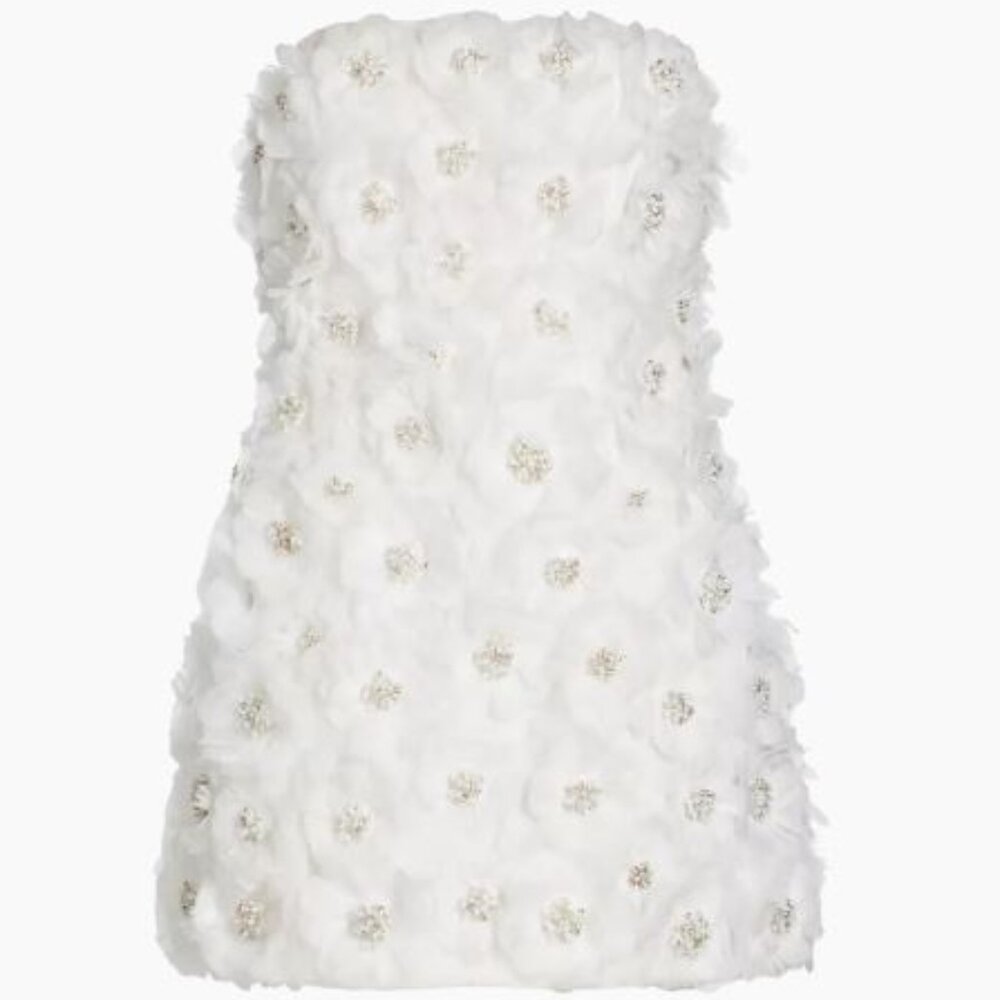 Alice + Olivia Velia Feather-Embellished Strapless Minidress